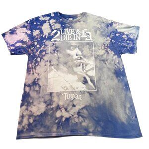 2Pac Tie-Dye Graphic T-Shirt 2 Live & Die In LA 100% Cotton Unisex Blue White L
